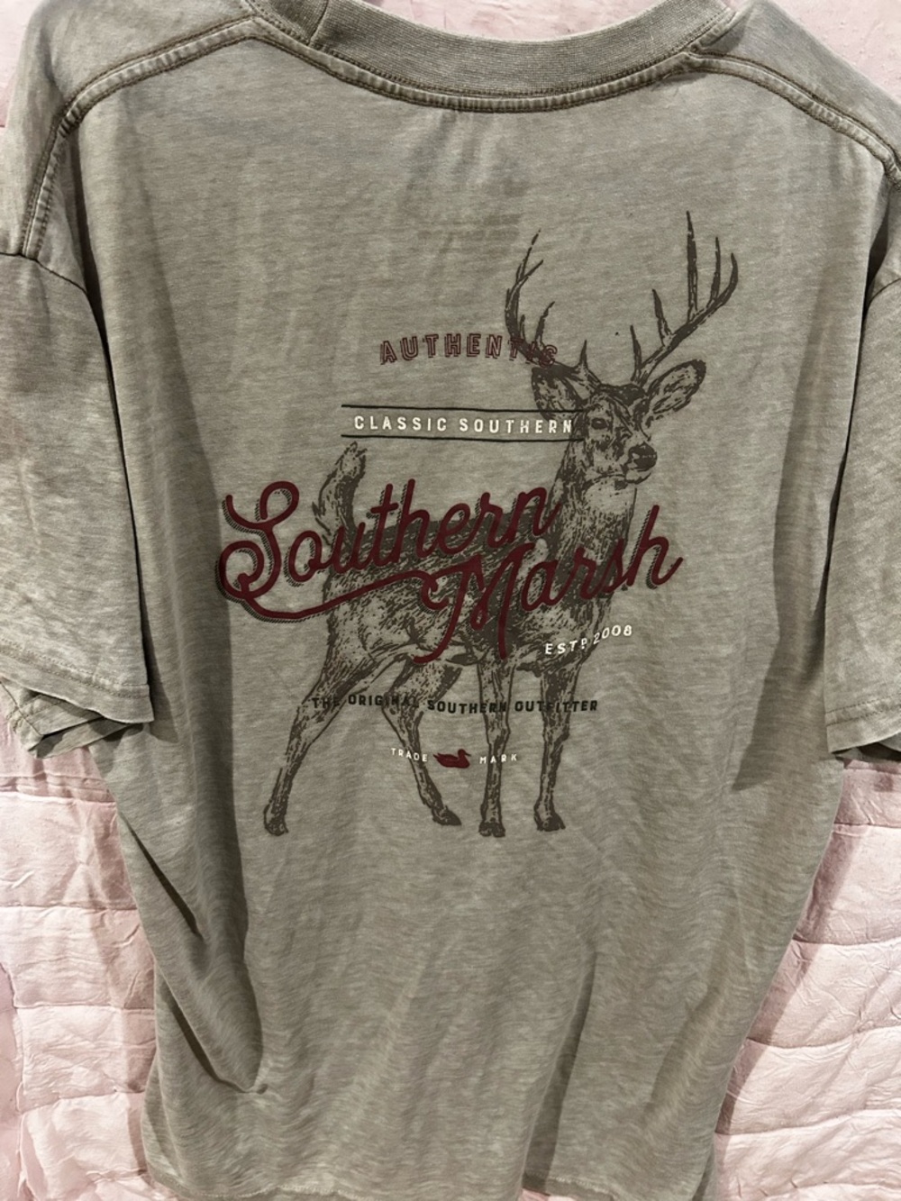 Southern Marsh Men's Tan Graphic Short-Sleeve Shirt with Red Script